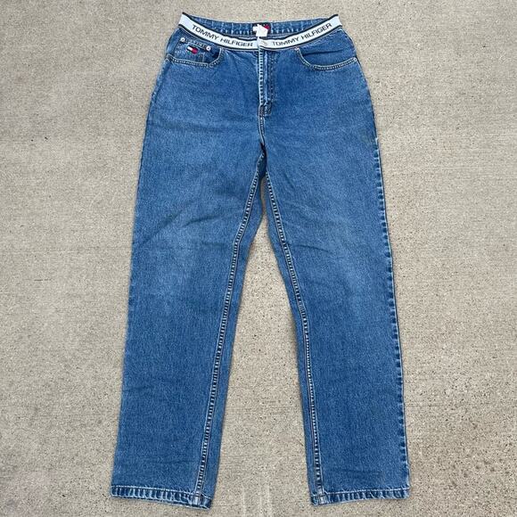 Vintage Y2K Tommy Hilfiger spell out waistband jeans relaxed fit Size 14 - Picture 1 of 3